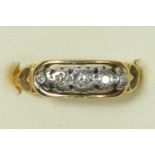 An unmarked 18ct gold five stone diamond ring, M, 3.1gm