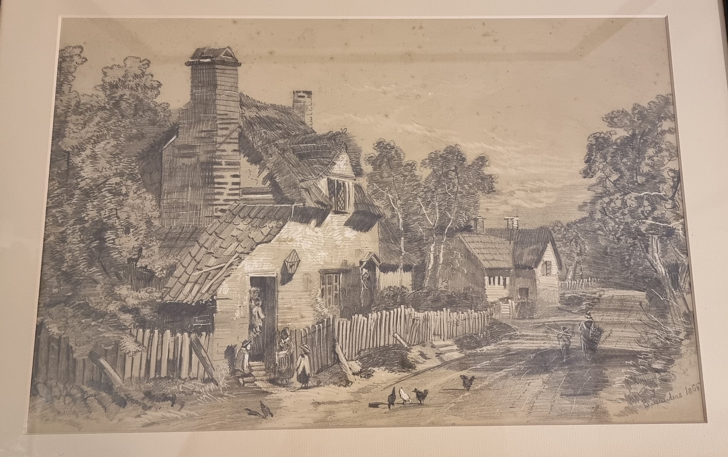 B. Saunders (19th century), At Oxford, pencil and white pencil, signed and date 1866, 30 x 46cm - Image 2 of 5