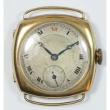 A 9ct gold manual wind gentleman's wristwatch, Glasgow import 1939, silvered dial with red 12, 29mm