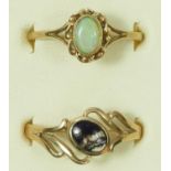A 9ct gold and Blue John ring, O and a 9ct gold and opal ring, O, 3.4gm