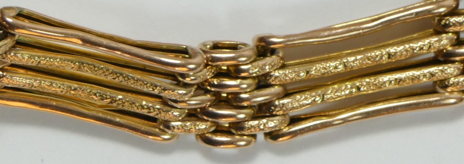 An Edwardian 9ct rose gold night and day gate link bracelet, padlock clasp, 10.2gm - Image 2 of 4