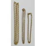 Two 9ct gold chains and a bracelet, 12.7gm