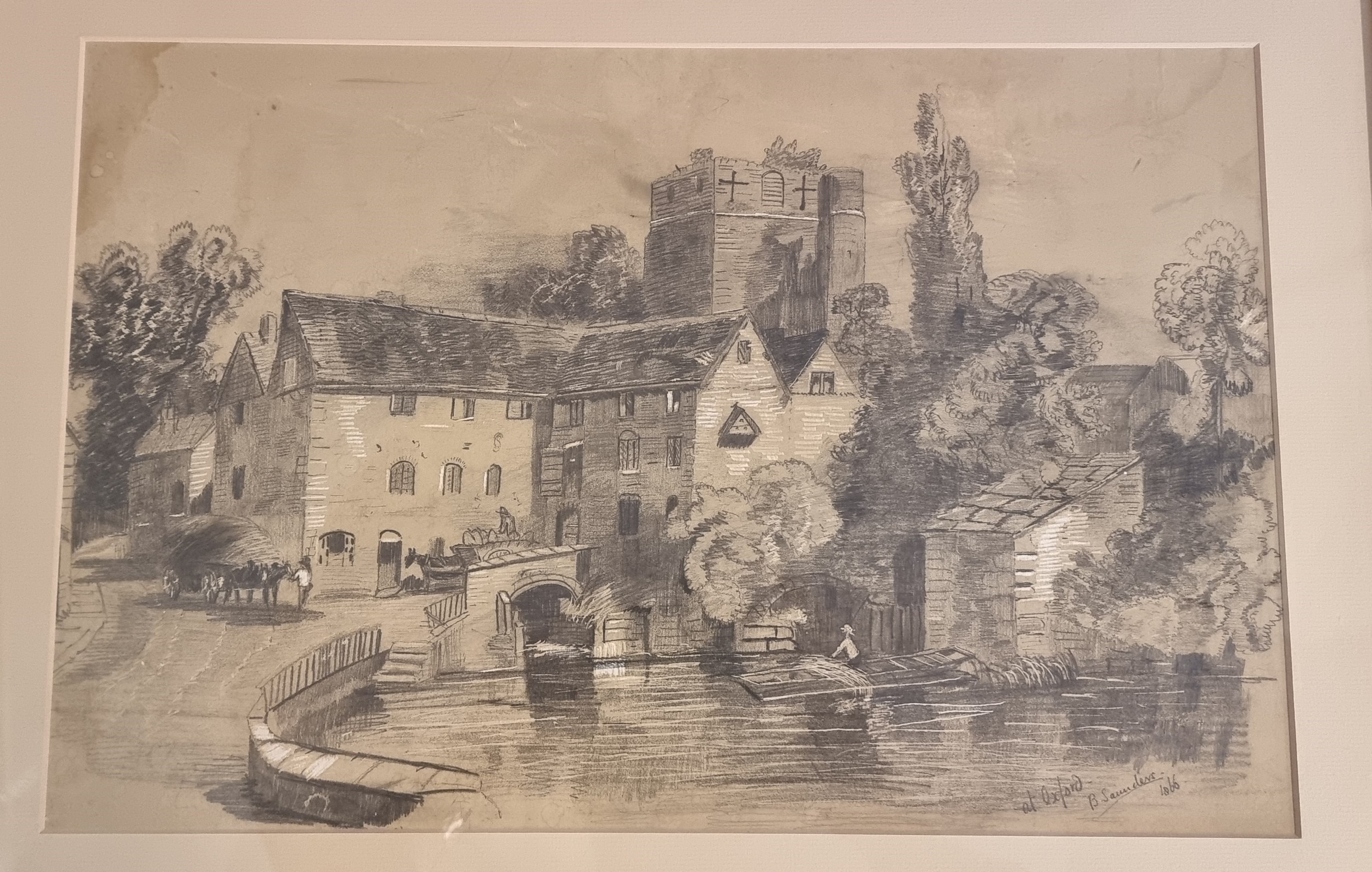 B. Saunders (19th century), At Oxford, pencil and white pencil, signed and date 1866, 30 x 46cm - Image 4 of 5
