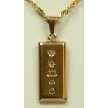 A 9ct gold ingot pendant on chain, 12gm