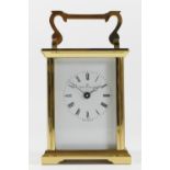 A fine mid 20th century carriage clock by Kenley, brass case, bevel edged glass panels, enamelled