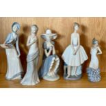 Neo figurines, Ballerina, 32cm, seated lady in a hat, 30cm, Flamenco dancer, 24cm. Together with a
