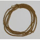 A Victorian unmarked 9ct gold facetted belcher link chain, later clasp, 112cm, 32gm