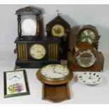 A collection of mantel clocks, to include anniversary, carriage, lantern and other examples,