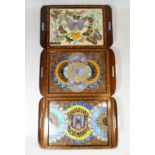 Three Brazilian butterfly trays, with boxwood geometric inlay decoration, 51.5cm x 33.5cm x 2cm
