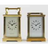 Two French manual wind carriage clocks, brass cased, enamel dials with roman numerals with 8 day