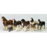 Fore Beswick figures, to include three pigs and a donkey, together with five unsigned ceramic