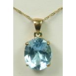 A 9ct gold and blue topaz pendant, 12 x 10mm, chain