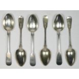 A Scottish William IV silver set of six fiddle pattern dessert spoons, by Robert Gray & Sons,