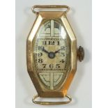 A 9ct gold Art Deco manual wind ladies wristwatch, Glasgow import 1930, the 16 jewel movement with