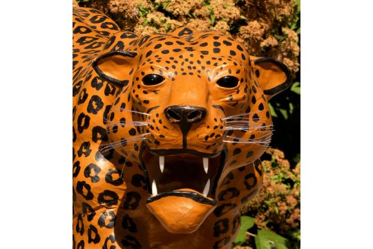 A paper mache sculpture, in the form of a leopard, plastic teeth and whiskers, 100cm x 70cm x 30cm - Image 5 of 6