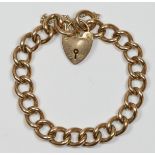 A Victorian 9ct rose gold hollow curb link bracelet, with heart padlock, 14.3gm