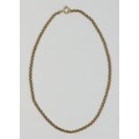 A Victorian unmarked 9ct rose gold facetted belcher link chain, 40cm, 11.5gm