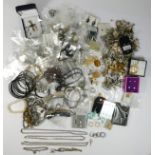 Three silver curb link chains, 56gm, other silver jewellery and a quantity of costume jewellery