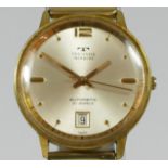 Technos, a gilt metal automatic date gentleman's wristwatch, 35mm, later expanding strap