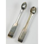 A William IV silver fiddle pattern pair of sugar tongs, London 1831, and a George IV pair, London