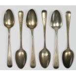 A George III silver set of six Old English pattern tea spoons, no maker, London 1800, 76gm