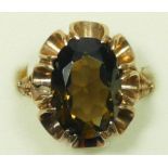 A 9ct gold smokey quartz dress ring, 14 x 10mm, (, 4.6gm