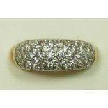 A 9ct gold and brilliant diamond pave set dress ring, stated weight 0.50cts, O, 3gm.