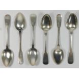 A Scottish William IV silver set of six fiddle pattern dessert spoons, by Robert Gray & Sons,
