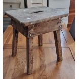 A pitch pine stool, 40cm tall