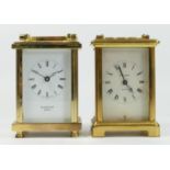 An English brass cased carriage clock, with white enamelled dial, 8 day jewelled movement,