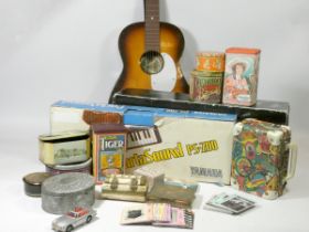 A Kansas acoustic guitar, case, a Yamaha PortaSound PS-200 keyboard, original box, The James Bond