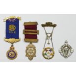 Three silver gilt Royal Oder of Buffaloes jewels and a 1914-18 Hallstone jewel, 94gm