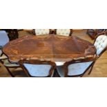 An Italian Sorrento ware mahogany and marquetry effect pedestal dining table, 173 x 108cm together