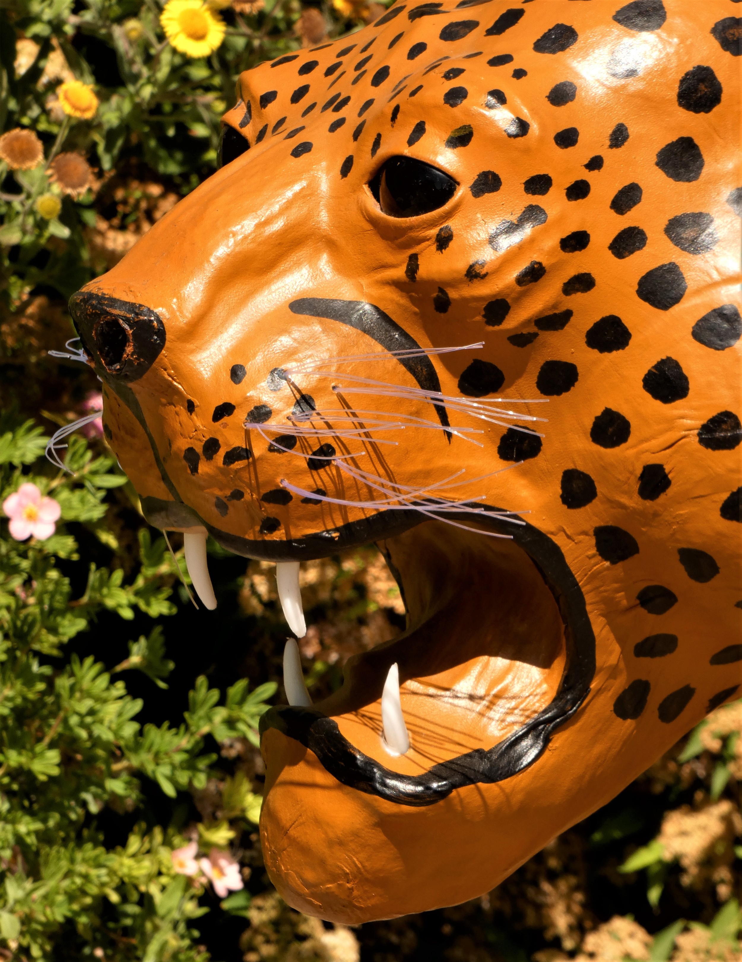 A paper mache sculpture, in the form of a leopard, plastic teeth and whiskers, 100cm x 70cm x 30cm - Image 3 of 6