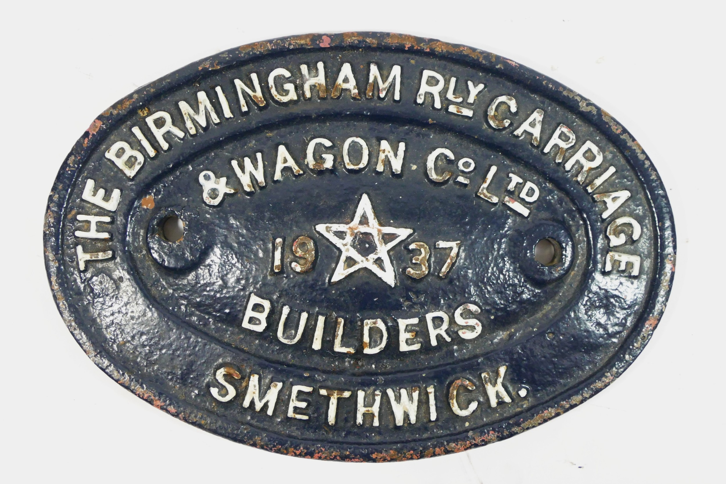 An oval cast iron railway wagon builders plate, 'The Birmingham Rly. Carriage & Wagon Co Ltd',