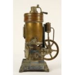 A Bing 130 vertical live steam engine, c.1925, incomplete, lacking burner and chimney, 26cm.