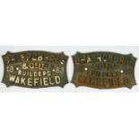 Two cast iron railway builders wagon plate, Chas. Roberts & Co Ltd, Wakefield. 1963. 29 x 16cm.