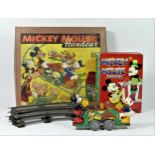 A Mickey Mouse Handcar clockwork / wind up tinplate toy, with Mickey Mouse and Donald Duck operating