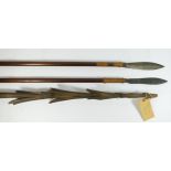 An Oceanic Polynesian barbed fishing spear, 149cm, owners label "Captain Cooks voyage to Tonga, (