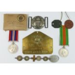 A Collection of Militaria, to include a brass Scots Guard Bed Plate, 2691274, W. Mulholland, a Naval