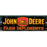 A reproduction enamel single sided sign, John Deere Farming Implements, 90cm x 30cm