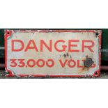 An enamel single sided sign, Danger 30000 volts, 61cm x 30cm