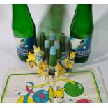 A pair of Babycham bottle shop displays, 44cm tall, four Babycham mascots, six Babycha