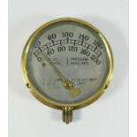 Brass cased GWR steam Pressure gauge, stamped, 15cm.