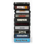 Ten Atari cartridges, to include King Kong, Starmaster, Skindiver, Soccer, Raiders Of the Lost