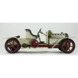 A Mamod SA1 live steam white brass era motor car, lacking burner, 39cm.