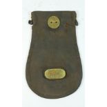 LNER leather cash bag, brass label marked 'LNER Wages, Saxham'.