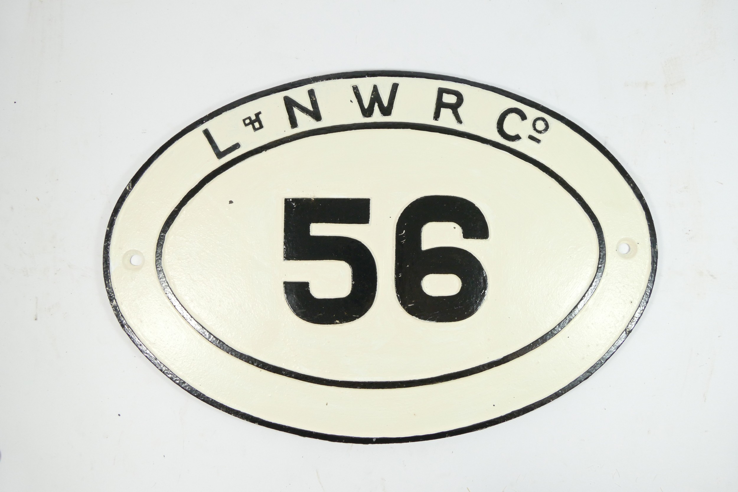 Oval cast iron railway bridge plate, LNWR 56, 46 x 31cm.