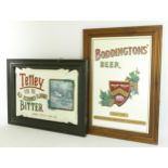 A vintage Tetley Bitter advertising mirror, 29 x 42cm and a vintage Boddington's Beer advertising