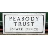 A cast metal single sided sign, Peabody Trust, painted, 61cm x 31cm
